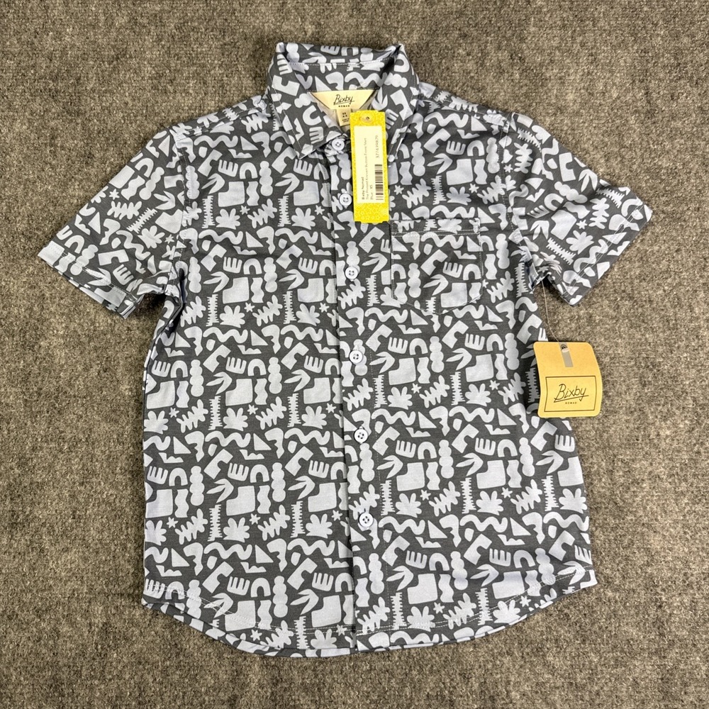 Bixby Nomad Boys Button Up Short Sleeve Geometric Shirt‎ XS 4/5